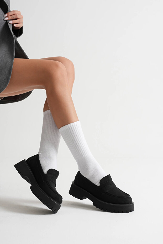 Women's Daily Comfortable Loafer Black Suede