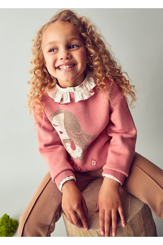 Girls' Long Sleeve Printed Sweatshirt (4-10 Years) – Orange, Soft Texture