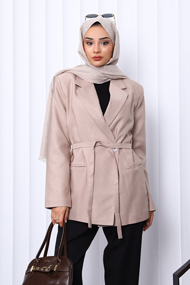 سترة بليزر بأزرار وياقة مزدوجة من فرو المنك - 1