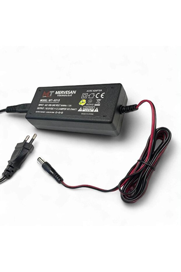 MT-6018 DC 18Volt 3.3Amper SMPS Adaptör 5.5x2.5mmm Jak Fişli - 1