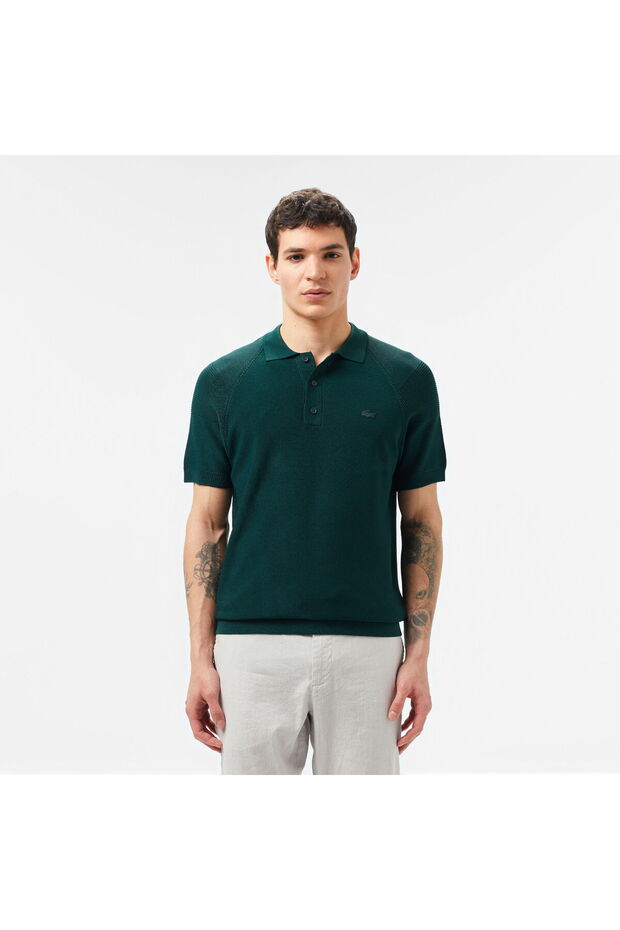 Erkek Regular Fit Kısa Kollu Polo Yaka Koyu Yeşil Triko - 1