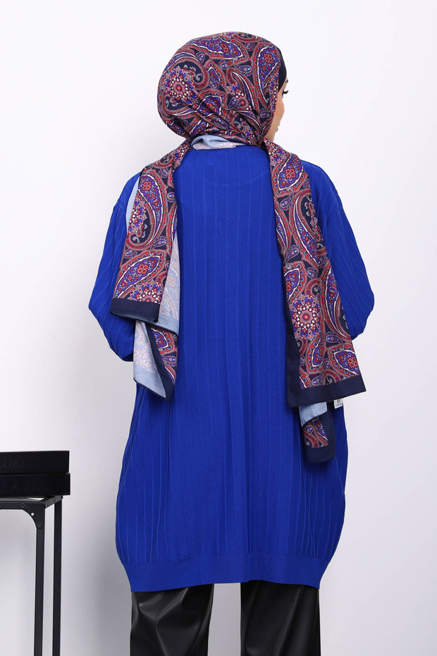 Saks Mavi Merserize Fitilli Salaş Tunik - 5