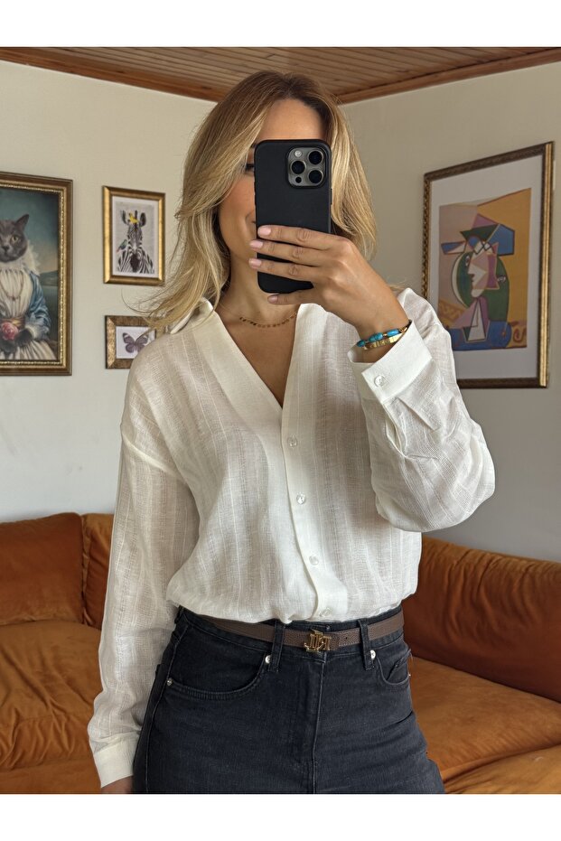 Transparan v yaka gömlek - 3