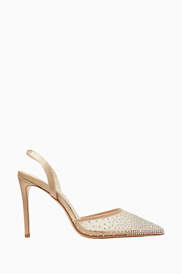 Rada 100 Crystal Stone, Mesh and Satin Slingback Stylish and Elegant High Heel Shoes