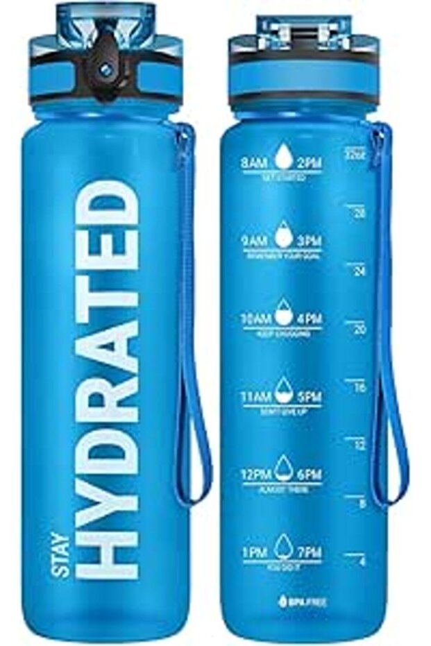 Motivational Water Bottle 1L Tritan Plastic Water Bottle With Time Markers, Leak Proof Water Bottle