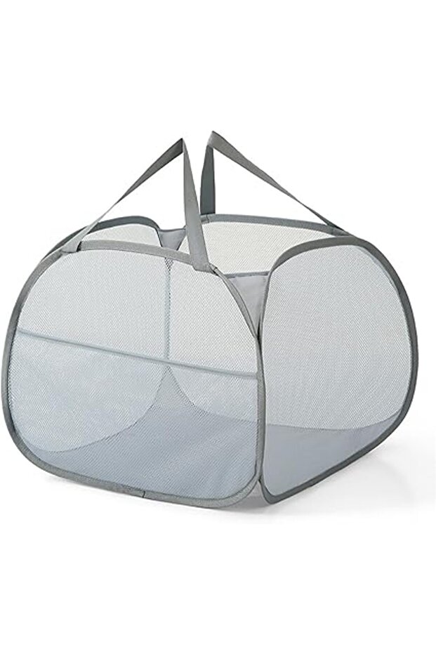 Kimmama Large Collapsible Mesh Laundry Basket,Foldable Pop Up Laundry Hamper with Side Pocket,Remova