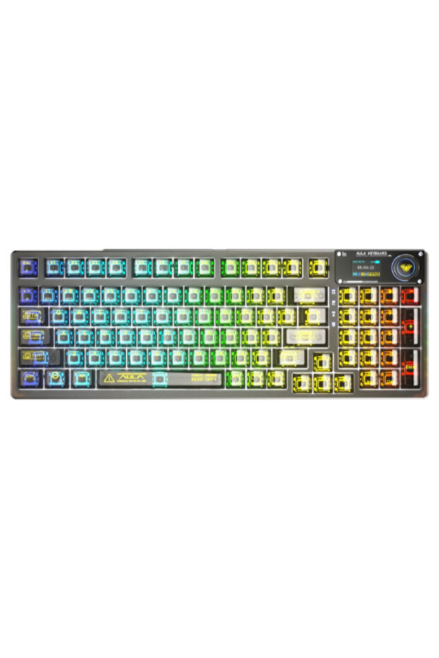 كيبورد مكانيكل لاسلكي Keyboard F98 PRO Custom بأضاءة RGB سويتش رمادي ومفاتيح شفافة وشاشة - 1