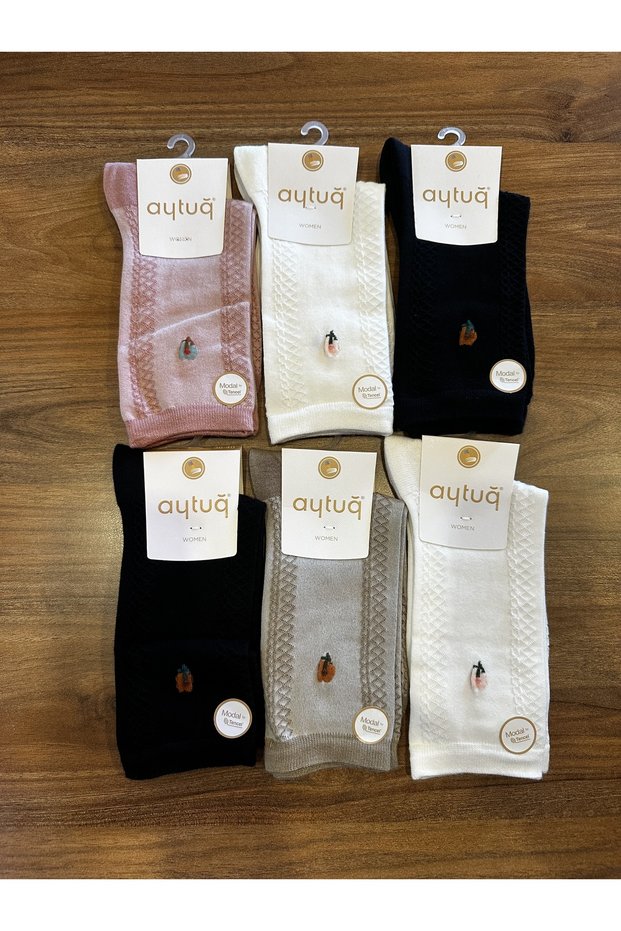 Premium Modal Seamless Comfortable Embroidered Socks 6 Pack