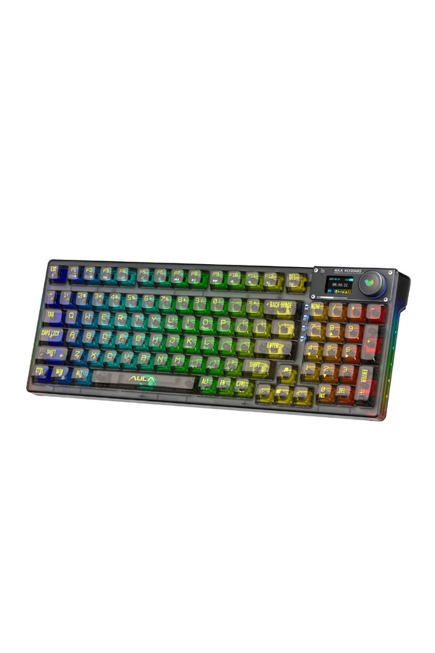 كيبورد مكانيكل لاسلكي Keyboard F98 PRO Custom بأضاءة RGB سويتش رمادي ومفاتيح شفافة وشاشة - 3