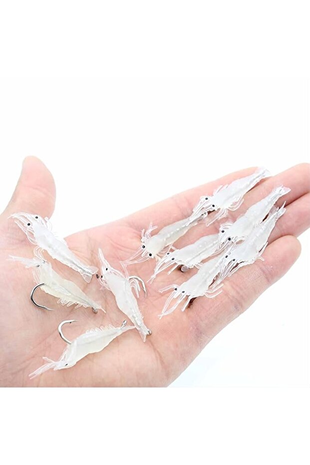 10pcs Glow-in-the-Dark Silicone Shrimp Fishing Lure with Hooks - Realistic Soft Prawn Bait for Carp