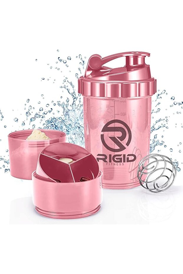 Protein Shaker Bottle (500ml) Transparent - Leak-Proof Blender Bottle with Powder and Pill Storage C