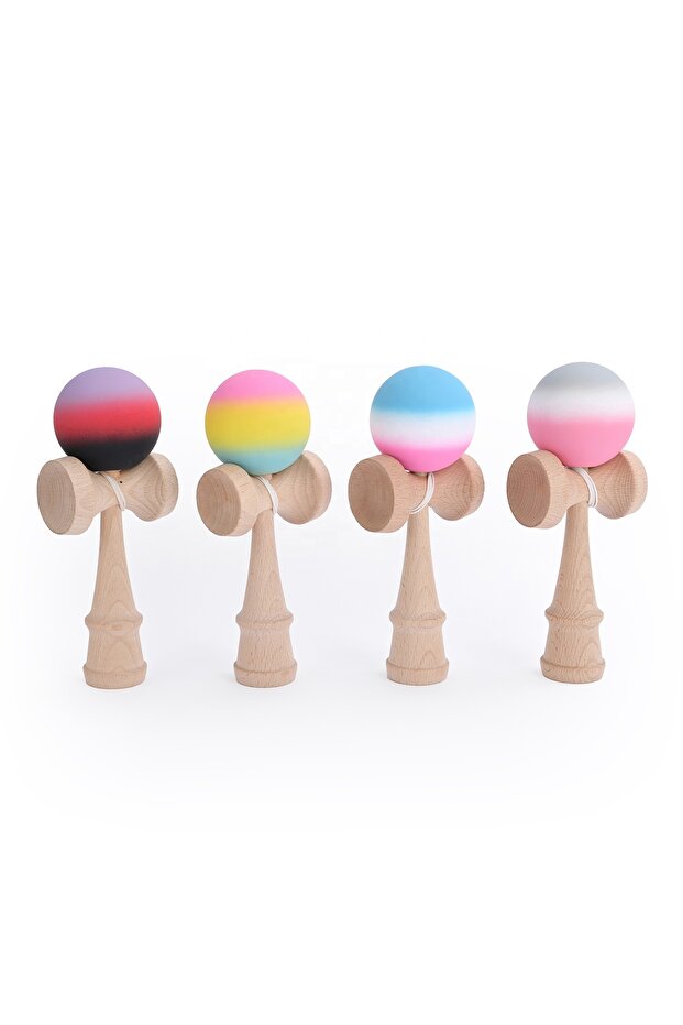 Professional Wooden Kendama Interactive Toy, 18 Cm, Non-Slip Surface, Gradient Pattern - 3