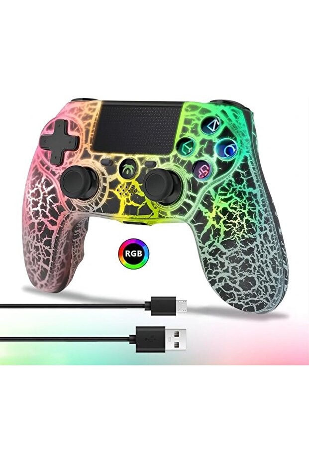 وحدة تحكم لاسلكية لجهاز PS4، لوحة ألعاب لاسلكية عن بعد بتصميم فريد ومتشقق/اهتزاز مزدوج/6 محاور - 1