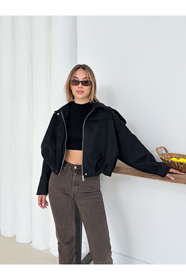 Oversize Süet Bomber Ceket - 5