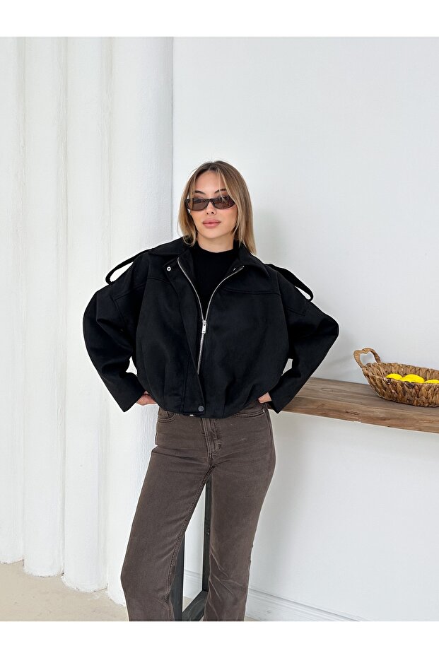 Oversize Süet Bomber Ceket - 3