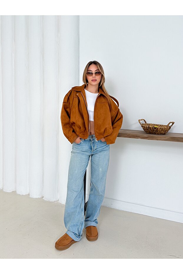 Oversize Süet Bomber Ceket - 6