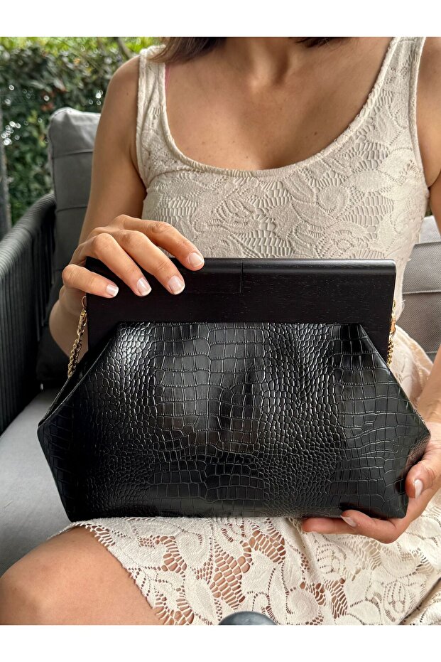 Bahram Petite - Leather Bag, Wooden Scholarship Leather Bag, Clutch, Handbag, Arm Bag, Shoulder Bag