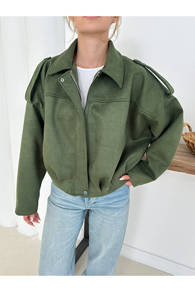Oversize Süet Bomber Ceket - 1