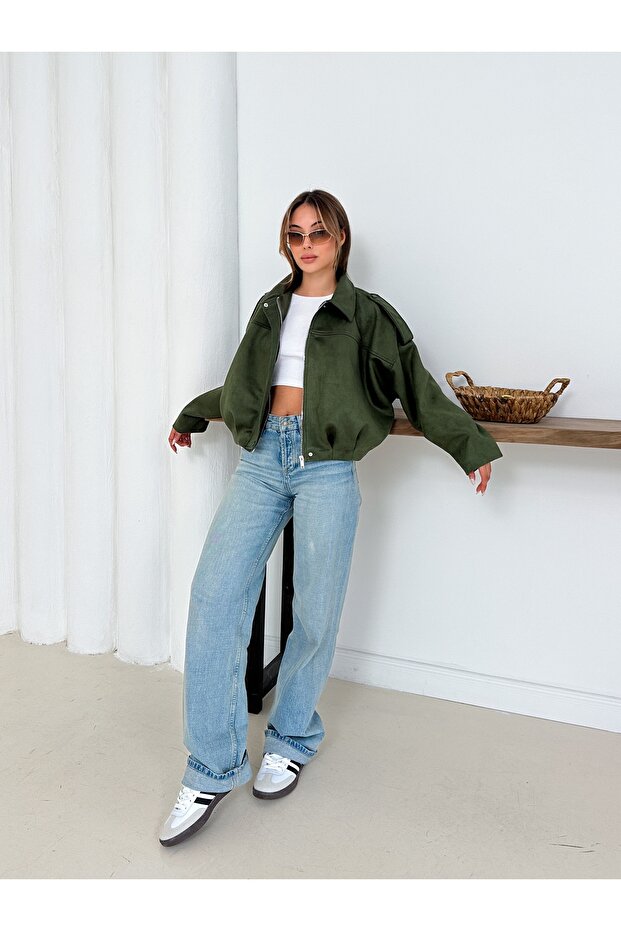Oversize Süet Bomber Ceket - 7