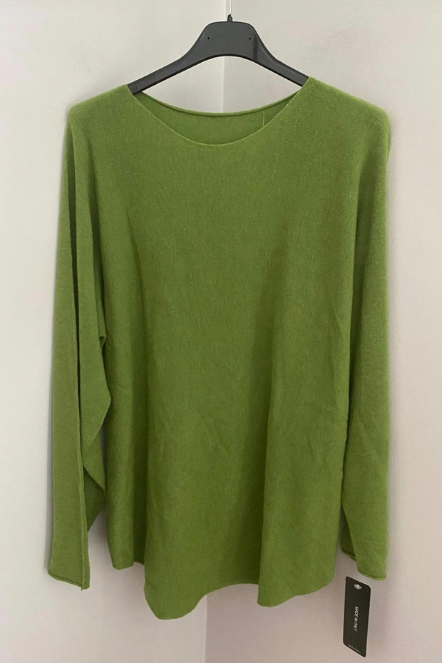Women's Pistachio Green Plain Pattern Crew Neck Long Sleeve Knitwear Blouse Sweater