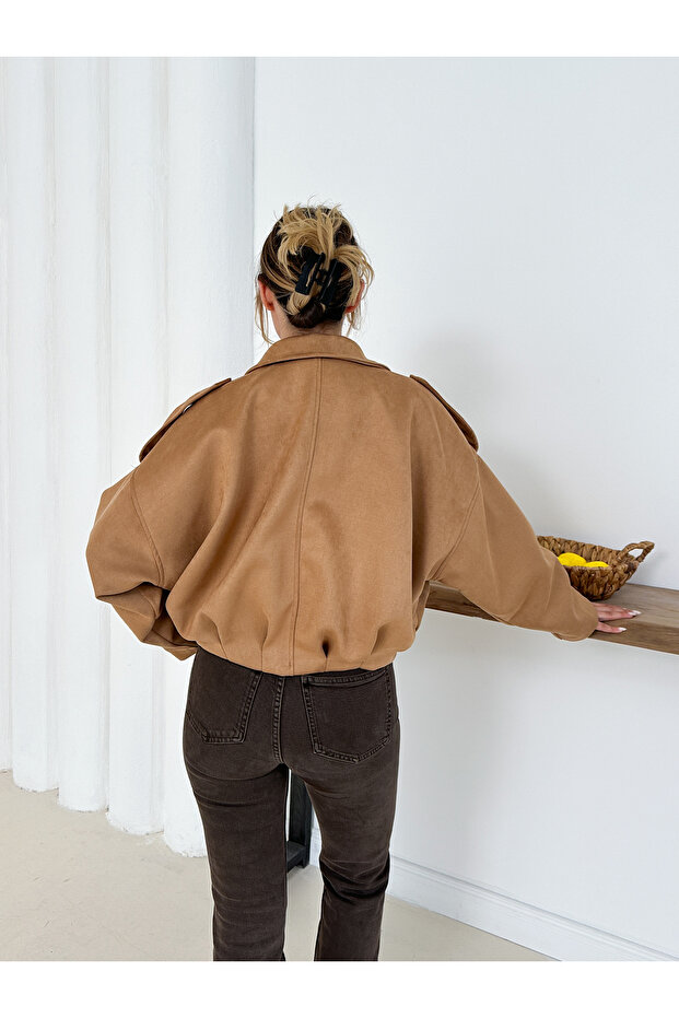 Oversize Süet Bomber Ceket - 7