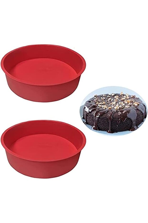 2-Piece 8 Inch Round Silicone Cake Molds Nonstick Quick Release Red