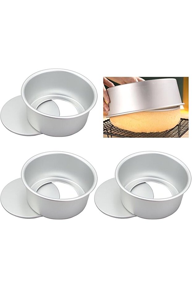 6 Inch Round Cake Pan Set 3 Piece Quick Release Stainless Steel Baking Tins Mirror Finish
