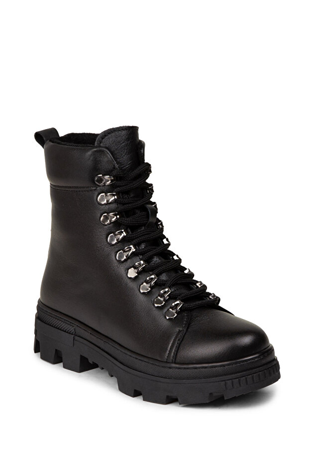 Kadın Siyah Hakiki Deri Fermuarlı Postal Bot - 5