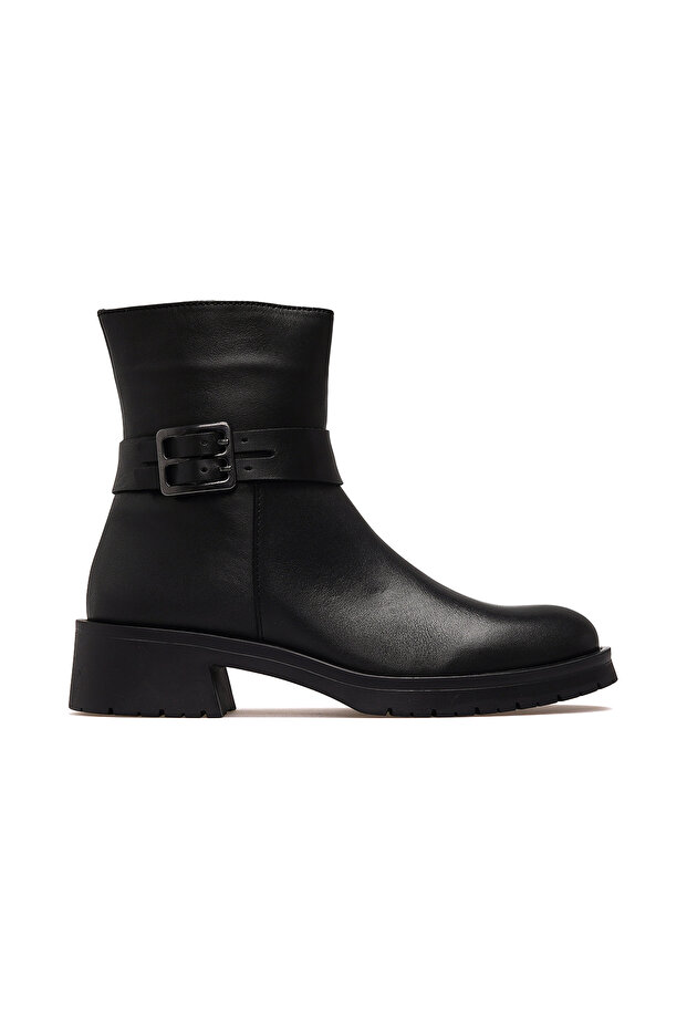 Women's Genuine Leather Heeled Daily Boots 25K D25Kb-8375 Z Black
