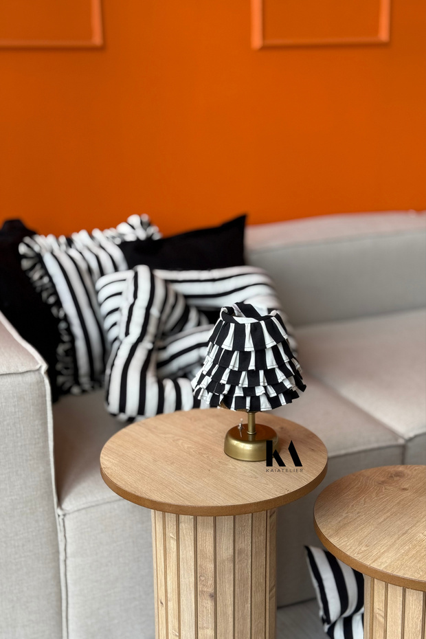 Stripe Linen Ruffled Wireless Table Lamp - 1
