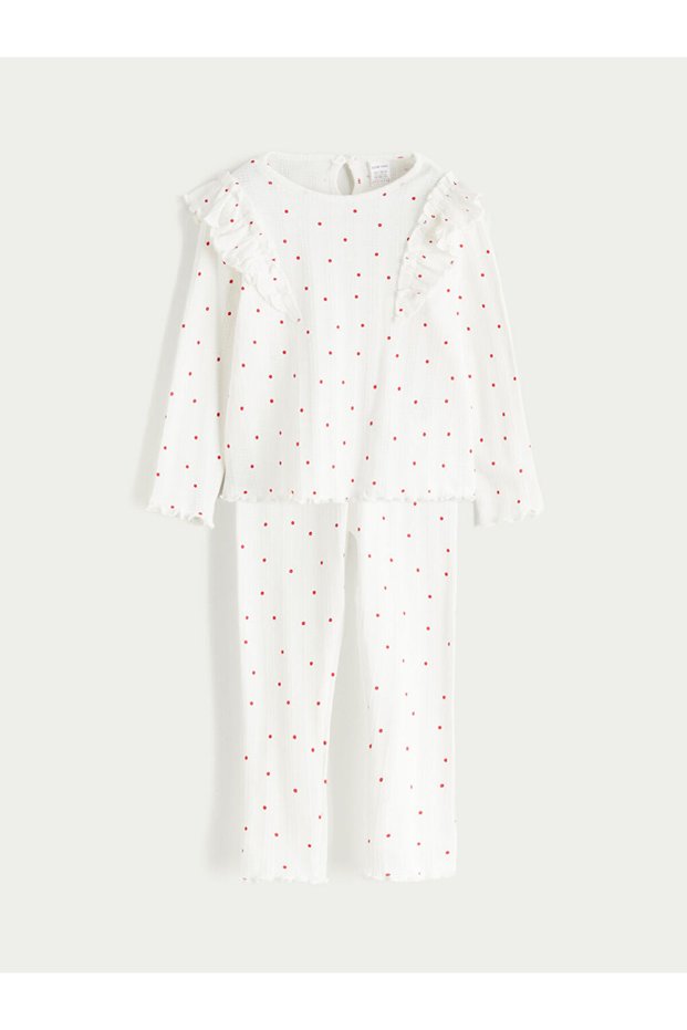 Create Your Style with Uzg Store: Ecru Crew Neck Ruffle Detail Baby Girl T-Shirt and Leggings