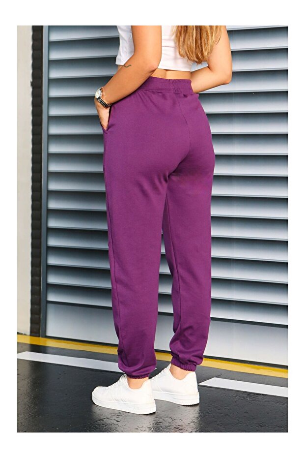 Cepli Paça Lastikli İki İplik Eşofman Altı Mor - 27675 - 5