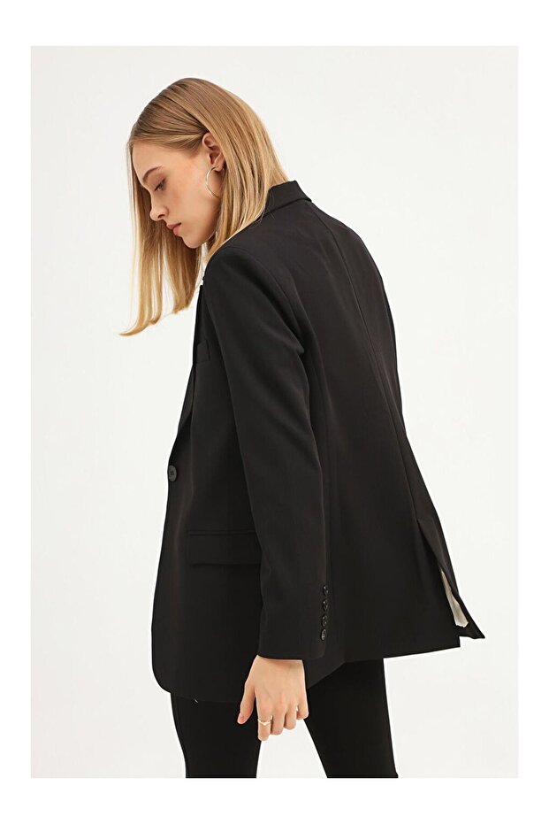 Tek Düğmeli Blazer Ceket Siyah - 5