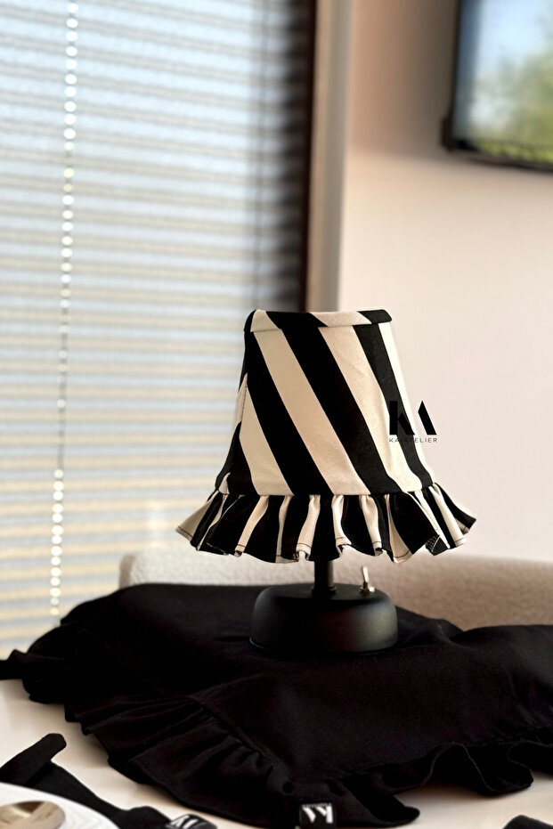 Stripe Linen Ruffled Wireless Table Lamp