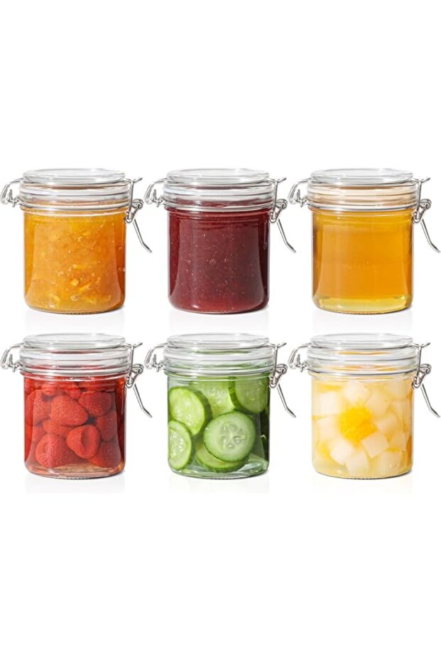 i Set of 6 Mini Airtight Glass Jars – 280ml, Clear Storage Containers with Wire Clip Lids for Pres