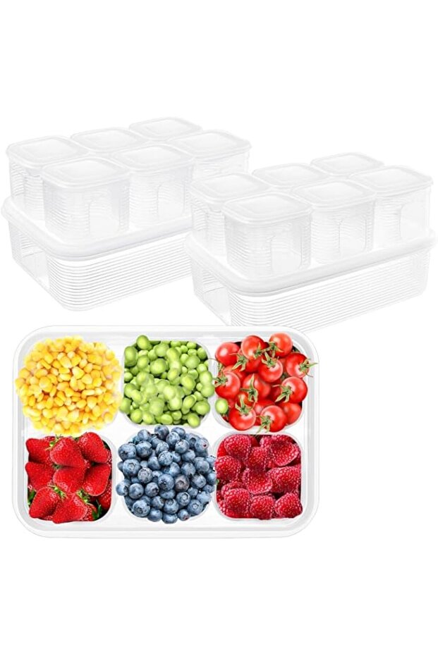 TERRIFI 1 Set Salad Bar Containers for Fridge, Airtight Food Storage with Lids, Divided for Pizza, S
