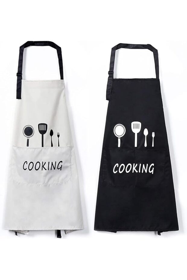 2 Pack Kitchen Aprons with Pocket Adjustable Neck Strap Bib Apron Waterproof and Oil Proof Chef Cook