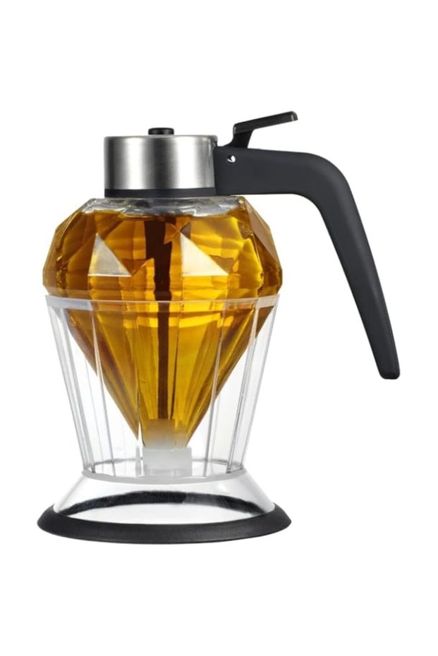The Honey Pot With Dispenser, Syrup Dispenser with Stand, 8 Ounces Diamond Shaped Glass Honey Jar Wi