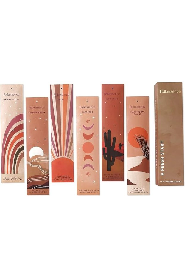 Folkulture Incense Sticks, Set of 6-120 Sticks, Palo Santo, Sandalwood, Lemongrass, Rose Geranium, O