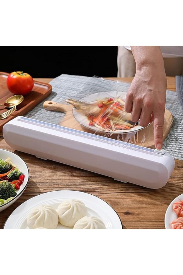 Reusable Cling Film Dispenser Suction Cup Type Cling Film Cutter Household Divider Adjustable Storag