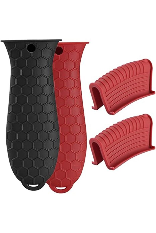 4 Pack Silicone Hot Handle Holder, Non-Slip Silicone Pot Holder Sleeve, Cast Iron Handle Covers, Ass