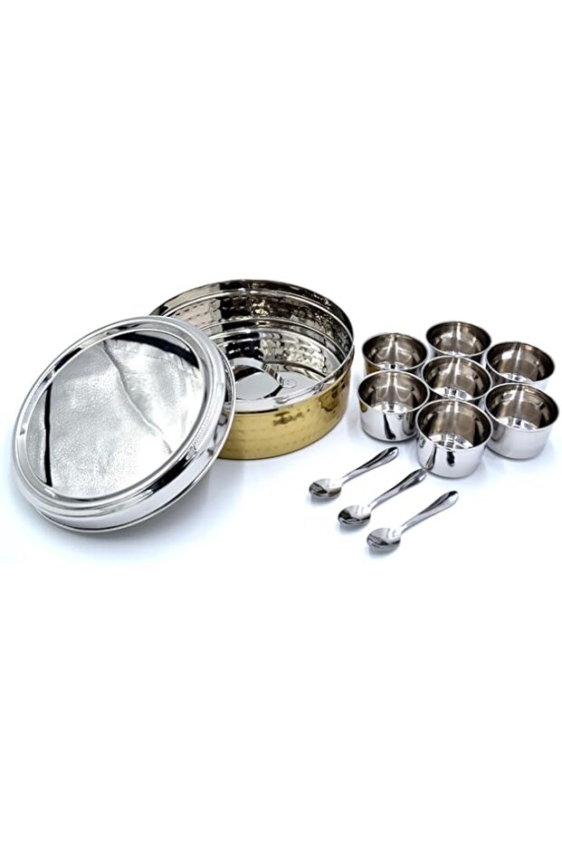 WINSOR Spice Box Hammerd and Gold Finish Container | Masala Dabba With 11 Compartments, Masala Box,