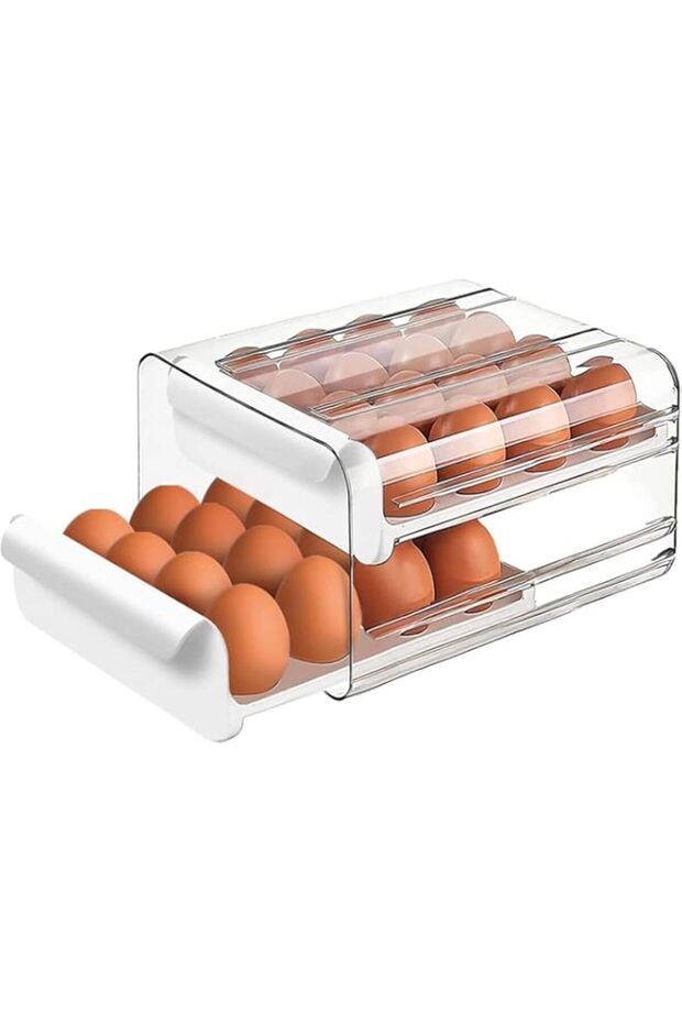 Egg Holder for Refrigerator,32 Grid Egg Storage Container Organizer Bins,Stackable Clear Plastic Egg