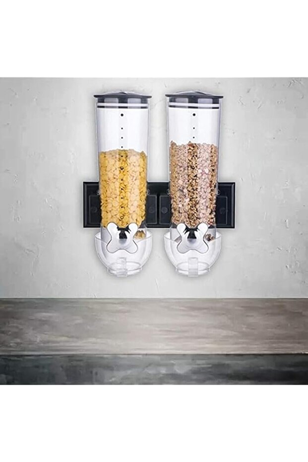 YU WELL Wall Mounted Double Cereal Dispenser,6i4L Dry Food Dispenser,Grain Cereal Dispenser for Home