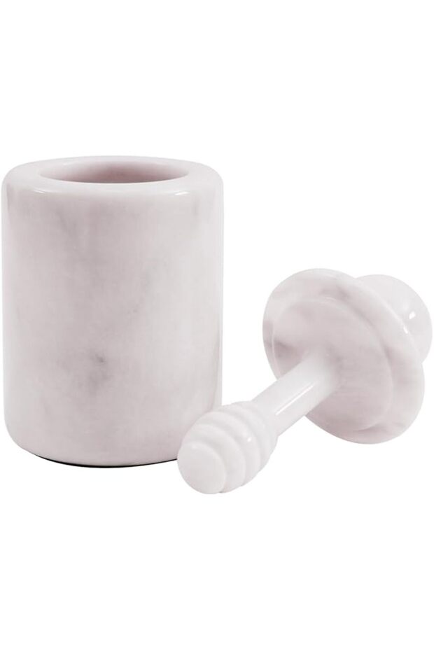 Radicaln Marble Honey Pot With Dipper Lid White Handmade Honey Dispenser For Home & Kitchen - Honey