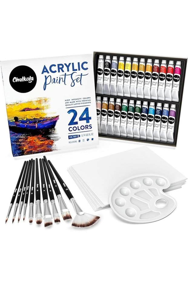 40 Acrylic Paint Set for Adults & Kids with 24 Acrylic Paints (22ml), 10 Painting Brushes, 5 Canvas