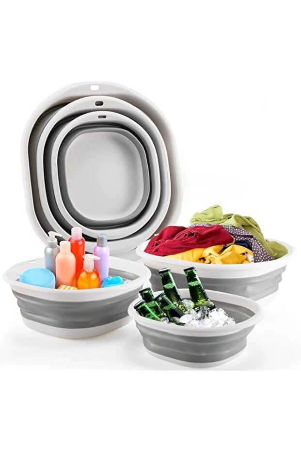 ANTOLE Collapsible Wash Basin,Foldable Wash Basin Set 3 Pack Collapsible Laundry Baskets,Space Savin