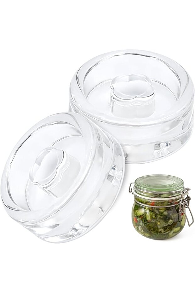 Bakiauli 2 Pack Glass Fermentation Weights, 7 cm Wide Mouth Fermentation Jars to Remove Excess Brine