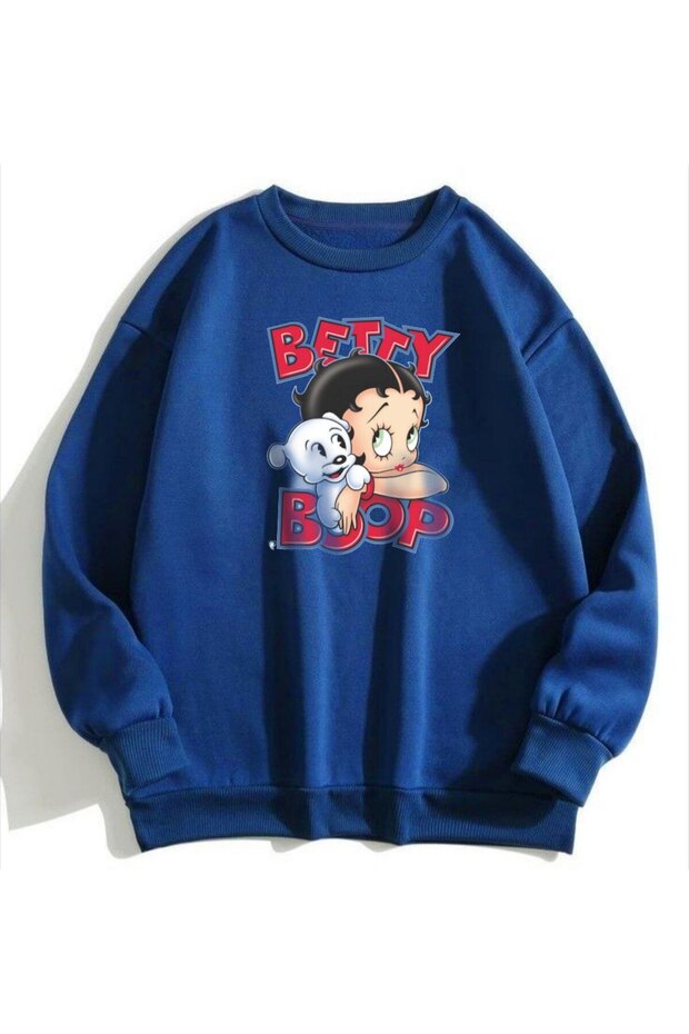 Blue Betty Boop Two Thread Unisex Sweatshirt Dtf Printed Lightweight Loose Fit