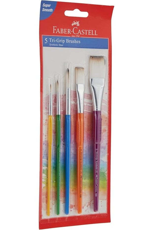 Grip Paint BrUShes Round & Flat Combination 5Pc 2,6,10, 8, 12, Assorted, 280815